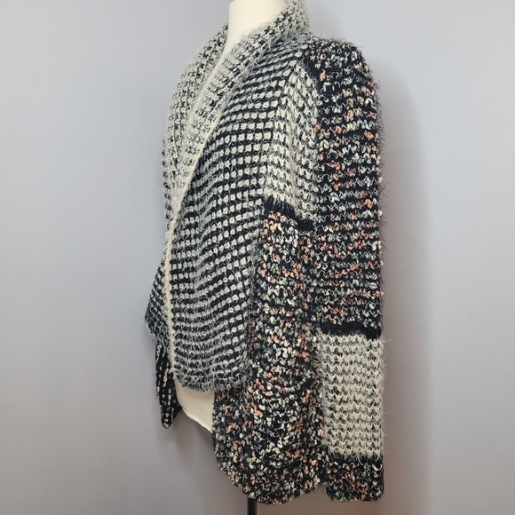 Dor Dor Couture Eyelash Knit Open Front Pocket Cardigan Patchwork Sweater Medium - Picture 6 of 11